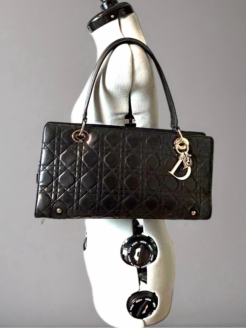 Dior VTG 04 Galliano Lady Dior East West, Cannage, D-i-o-r Charm, blk/slvr, VGUC